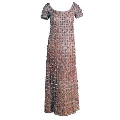 Vintage 1960's Jean Patou Haute-Couture Pink Rhinestone Sequin Silk Evening Gown