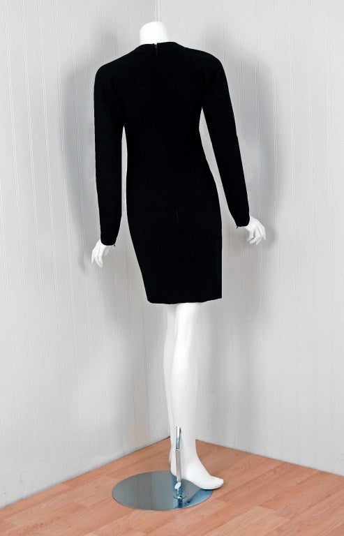 1980's Galanos Cut-Out Black Wool Long-Sleeve Mini Dress 1