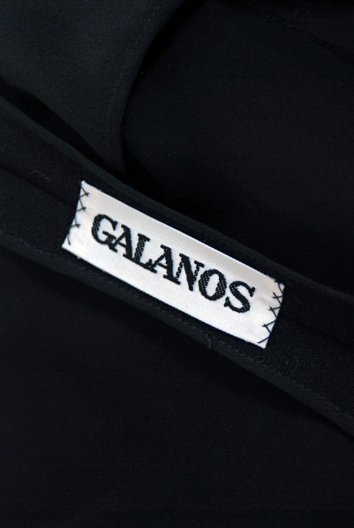 1980's Galanos Cut-Out Black Wool Long-Sleeve Mini Dress 2