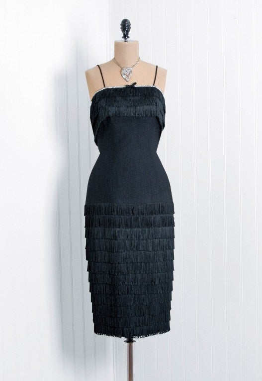 Exquisite 1950's midnight-black cocktail dress by the famous 