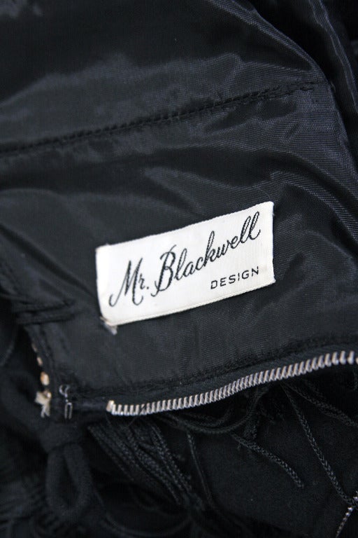 1950's Mr. Blackwell Black Wool & Flapper-Fringe Wiggle Dress 3