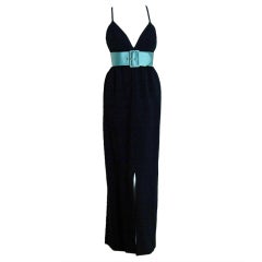 Retro 1960's Norman Norell Low-Plunge Black Hourglass Belted Gown