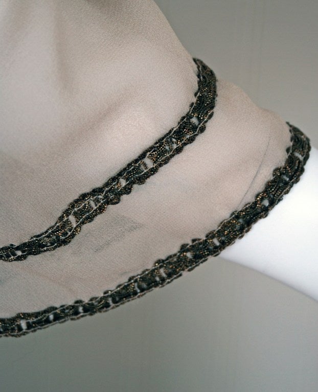 1970's Thea Porter Ecru-Chiffon Metallic Threaded Grecian Gown 1