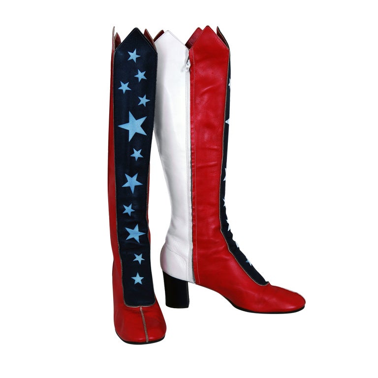 1960's Wonder-Woman Patriotic Knee-High Leather Go-Go Boots