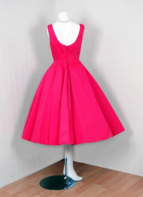 1950's Suzy Perette Bubble-Gum Pink Ruched-Cotton Full Sundress 2