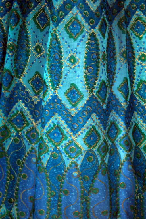 Women's 1950's Peacock-Blue Metallic Silk Organza Peplum Party Dress