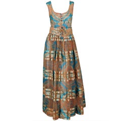 1960's Oscar de la Renta Metallic Print-Silk Rhinestone Jumpsuit