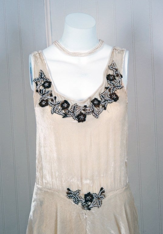 1920's Beaded Metallic Ivory Silk-Velvet Flapper Gown & Jacket 1