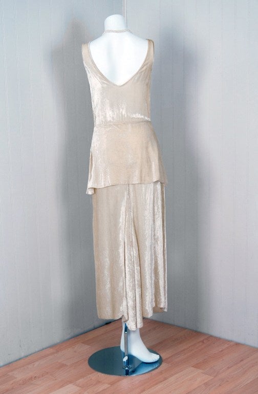 1920's Beaded Metallic Ivory Silk-Velvet Flapper Gown & Jacket 3