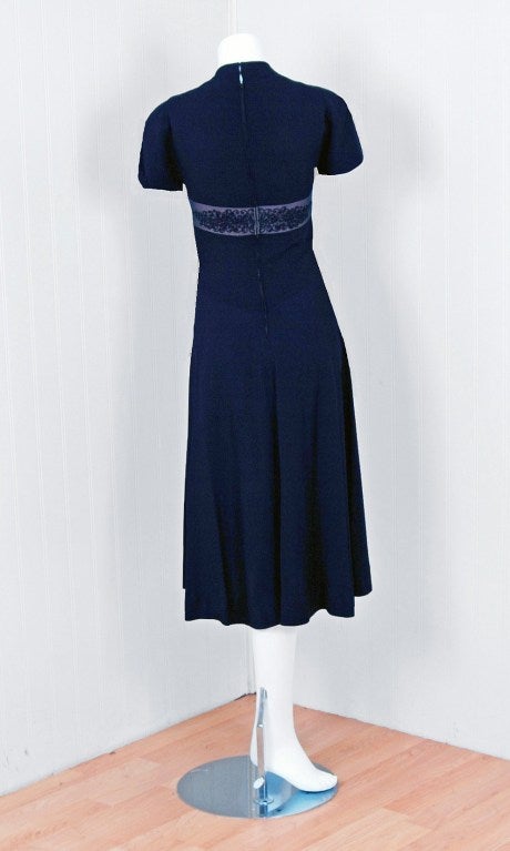 1940's Howard Greer Navy-Blue Beaded Silk-Rayon Cocktail Dress 2