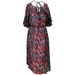 Vintage 1970's Ossie Clark Colorful Celia Birtwell Print-Crepe Dress