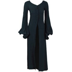 1960's Biba Black Rayon-Crepe Deco Billow-Sleeve Blouse Jacket