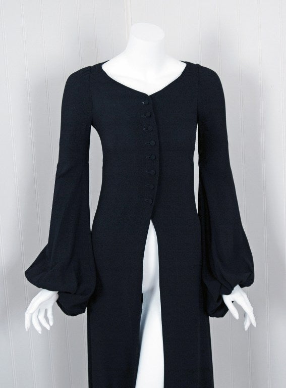 1960's Biba Black Rayon-Crepe Deco Billow-Sleeve Blouse Jacket In Excellent Condition In Beverly Hills, CA