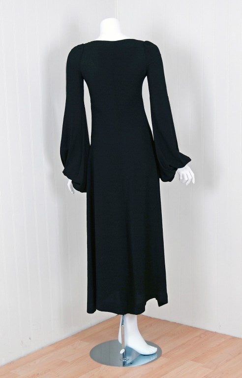 1960's Biba Black Rayon-Crepe Deco Billow-Sleeve Blouse Jacket 1