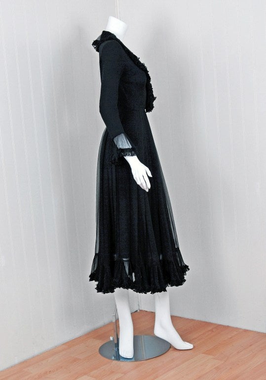 1970's Christian Dior London Couture Pleated Silk Dress 1