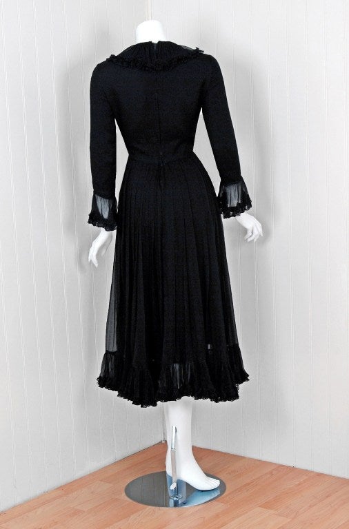 1970's Christian Dior London Couture Pleated Silk Dress 2