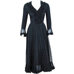 1970's Christian Dior London Couture Pleated Silk Dress