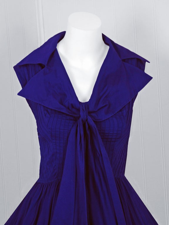 1950's Suzy Perette Cobalt-Blue Pintuck Cotton Sailor-Tie Dress 1