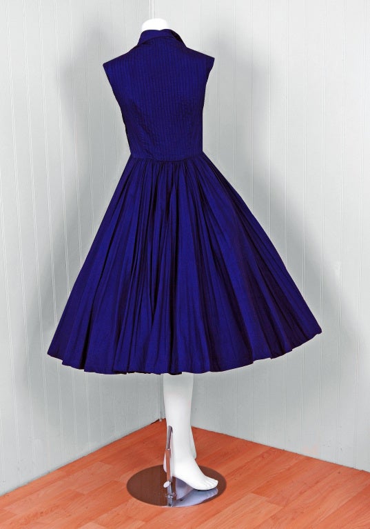 1950's Suzy Perette Cobalt-Blue Pintuck Cotton Sailor-Tie Dress 2