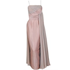 1950's Edward Abbott Champagne Silk-Chiffon & Satin Draped Gown 5