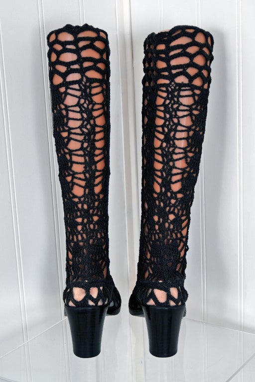 1960's Black Crochet-Lace Mod Knee-High Grecian Go-Go Boots 1