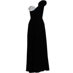 Vintage 1940's Black Velvet Asymmetric One-Shoulder Bombshell Gown