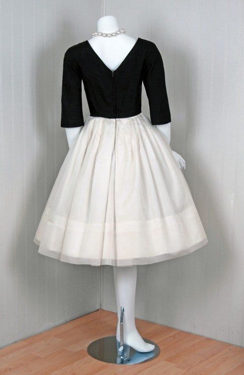 1950's Suzy Perette Black White Organza & Lace Full Party Dress 2