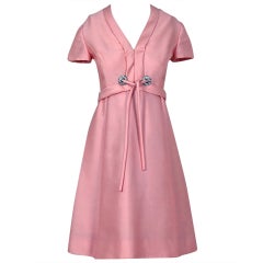 1960's Malcolm Starr Rhinestone Pink Silk-Dupioni Mod Cocktail Party Dress 9