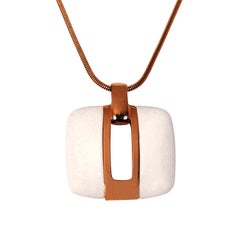 1975 Lanvin Paris Over-Sized Ivory White Large Modernist Gold Pendant Necklace