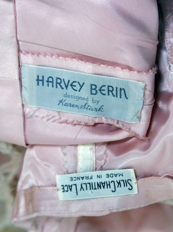 Gray Vintage 1950's Harvey Berin Pink Chantilly Lace & Silk Shelf-Bust Flounce Dress
