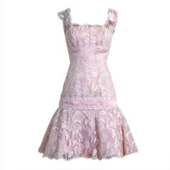 1950's Harvey Berin Pink Chantilly-Lace & Satin Shelf-Bust Fishtail Party Dress 11