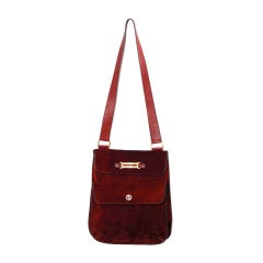 Vintage 1970's Gucci Burgundy-Red Suede Enamel Shoulder-Bag Purse