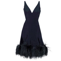 Vintage 1950's Mr. Blackwell Black Crepe Ostrich-Feathers Cocktail Dress