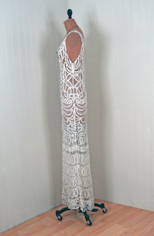 1920's Ethereal Crisp-White Battenburg Lace Flapper Gown 1