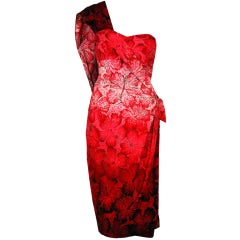 Retro 1950's Alfred Shaheen Hawaiian Red-Ombre Wiggle Sarong Dress