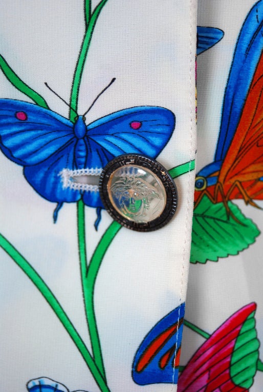 1990's Gianni Versace Butterfly Print Silk Mini Skirt & Jacket 2