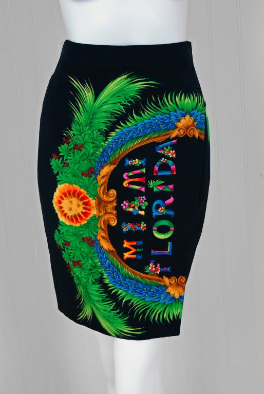 Women's 1990's Gianni Versace Couture Iconic Miami-Flordia Print Skirt