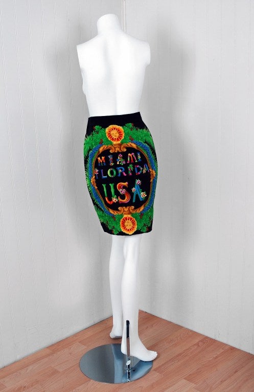 1990's Gianni Versace Couture Iconic Miami-Flordia Print Skirt 3