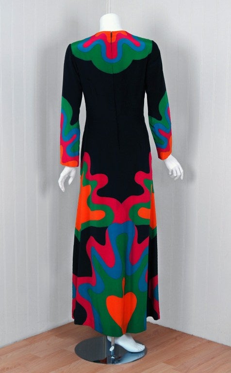 Women's 1960's French Couture Space-Age Graphic Pure-Silk Mod Maxi Gown
