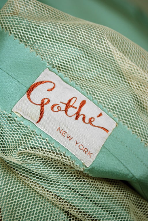 1940's Gothe Mint-Green Beaded Metallic Taffeta Trained Tea-Gown 3