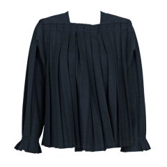 Vintage 1990's Issey Miyake Pleated Black Wool Cropped Swing Coat Jacket