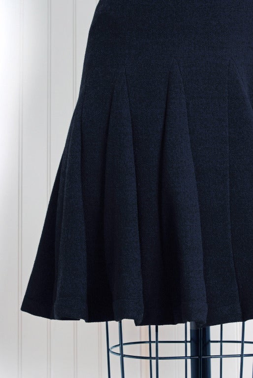 Women's 1960's Norman Norell Black Wool Crepe Pleated Drop-Waist Dress