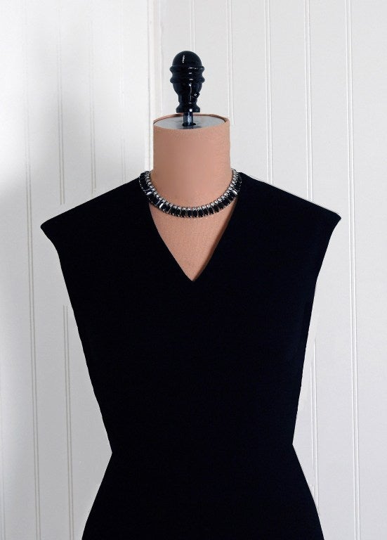 1960's Norman Norell Black Wool Crepe Pleated Drop-Waist Dress 1