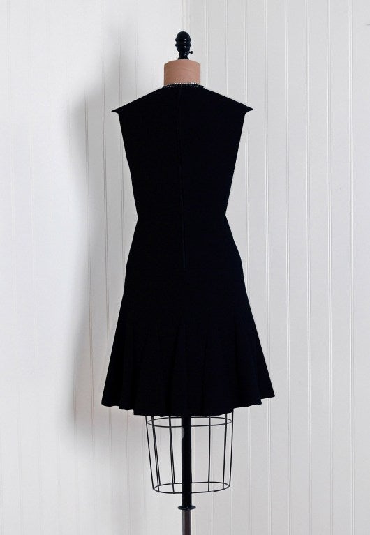 1960's Norman Norell Black Wool Crepe Pleated Drop-Waist Dress 2