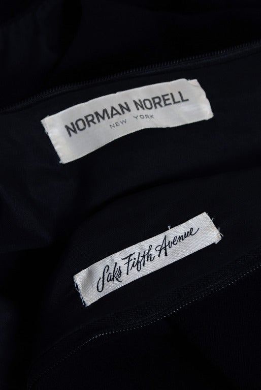 1960's Norman Norell Black Wool Crepe Pleated Drop-Waist Dress 3