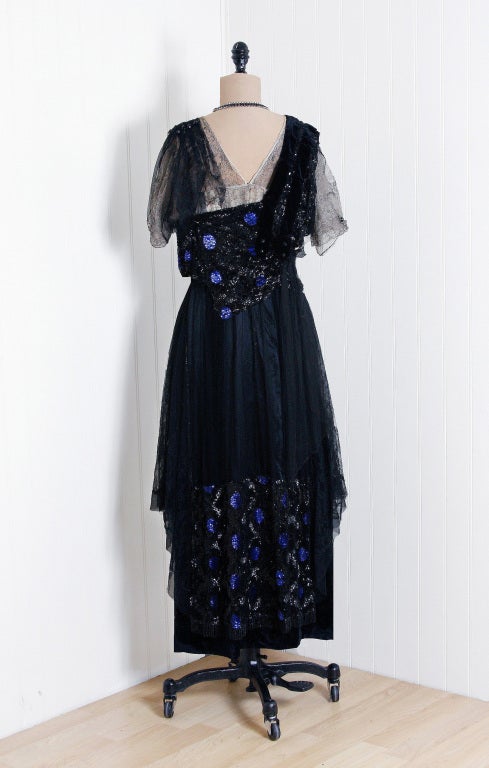 Women's 1910's Edwardian Sequin-Sparkle Silk & Chantilly-Lace Tea Gown