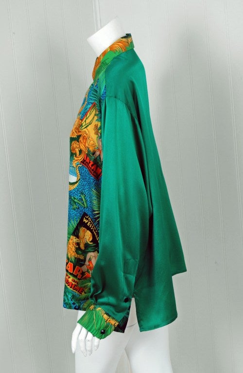 1990's Gianni Versace Couture Rare Tarzan-Print Silk Blouse 2