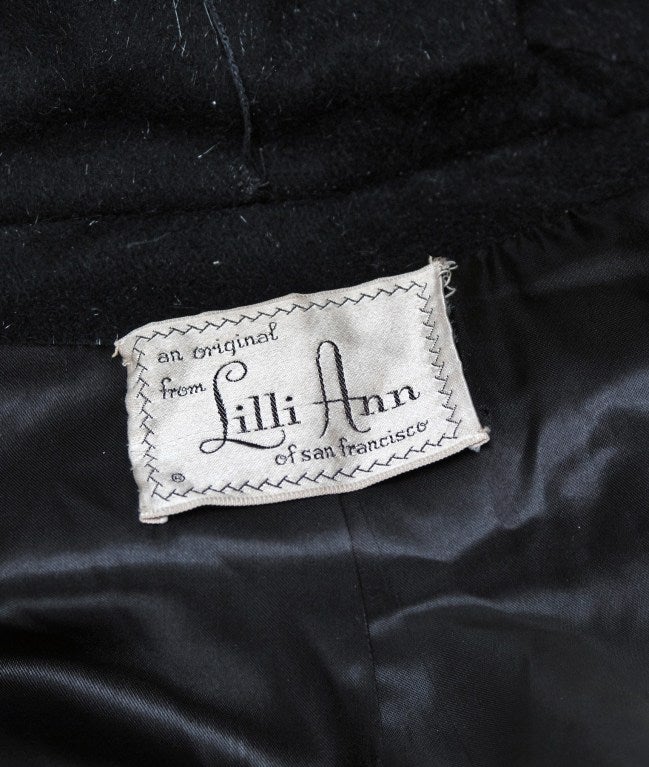 Women's 1940's Lilli-Ann Black Wool Velvet Double-Breasted Princess Coat