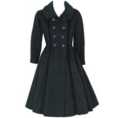 Retro 1940's Lilli-Ann Black Wool Velvet Double-Breasted Princess Coat