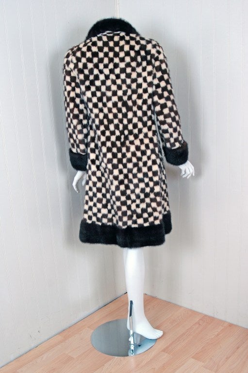 1950's Schiaparelli Checkered Mink Fur Double-Breasted Coat 2